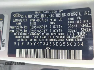 2014 Kia Sorento LX z VIN 5XYKT3A66EG550034, wystawiony jako IAAI lot #42166131 z przebiegiem 226 066 mil mil oraz . Historia ofert i sprzedaży dostępna na DreamBid. Obrazek 9.
