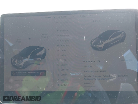 2023 Tesla Model 3 with VIN 5YJ3E1EA2PF571569, listed as a IAAI auction lot 42288715 with 30,271 mi miles and . Bid and sale history available at DreamBid. Image 7.