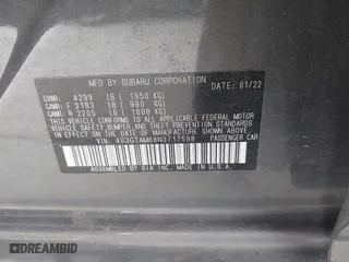 2022 Subaru Impreza Sport with VIN 4S3GTAM68N3717598, listed as a IAAI auction lot 41778477 with 36,555 mi miles. Bid and sale history available at carsss.com. Image 9.