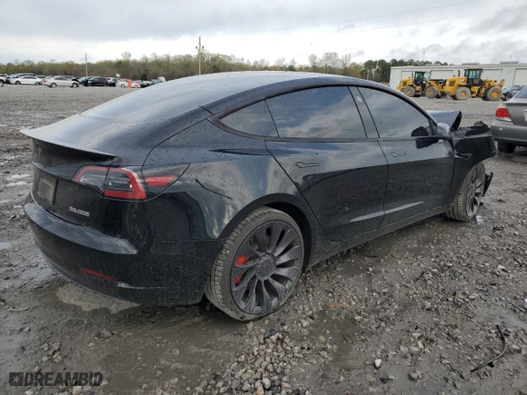 2023 Tesla Model 3 Performance with VIN 5YJ3E1ECXPF553354, listed as a Copart auction lot 50302705 with 0 mi miles and Salvage Title. Bid and sale history available at carsss.com. Image 3.