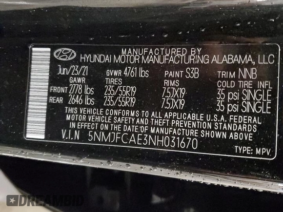 2022 Hyundai Tucson SEL with VIN 5NMJFCAE3NH031670, listed as a Copart auction lot 51646935 with 26,721 mi miles and Salvage Title. Bid and sale history available at DreamBid. Image 16.