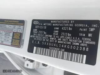 2019 Kia Optima EX with VIN 5XXGU4L14KG302388, listed as a IAAI auction lot 40636313 with 135,095 mi miles. Bid and sale history available at carsss.com. Image 9.