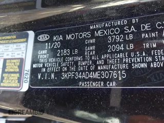2021 Kia Forte GT-Line with VIN 3KPF34AD4ME307615, listed as a IAAI auction lot 42267357 with 46,700 mi miles and . Bid and sale history available at DreamBid. Image 9.