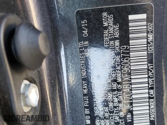 2015 Subaru BRZ Premium with VIN JF1ZCAB1XF9606779, listed as a Copart auction lot 43728665 with Not provided miles and Salvage title. Bid and sale history available at DreamBid. Image 12.
