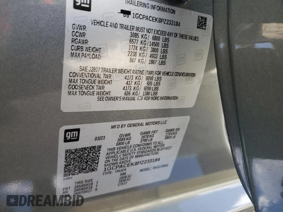 2023 Chevrolet Silverado 1500 LT with VIN 1GCPACEK8PZ233184, listed as a Copart auction lot 85467674 with 29,302 mi miles and Salvage Title. Bid and sale history available at DreamBid. Image 13.