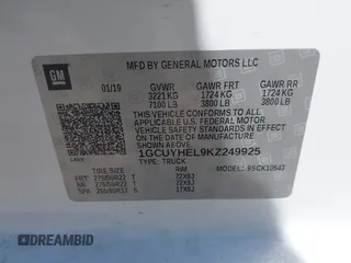2019 Chevrolet Silverado 1500 High Country with VIN 1GCUYHEL9KZ249925, listed as a IAAI auction lot 41870963 with 1 mi miles. Bid and sale history available at carsss.com. Image 9.