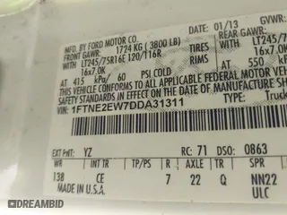 2013 Ford Econoline Cargo Van Commercial with VIN 1FTNE2EW7DDA31311, listed as a IAAI auction lot 41771272 with NaN miles. Bid and sale history available at carsss.com. Image 9.