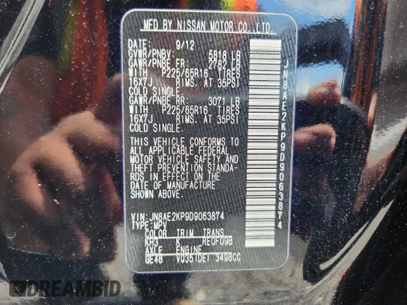 2013 Nissan Quest SV with VIN JN8AE2KP9D9063874, listed as a Copart auction lot 64739245 with 115,487 mi miles and Clean title. Bid and sale history available at DreamBid. Image 14.