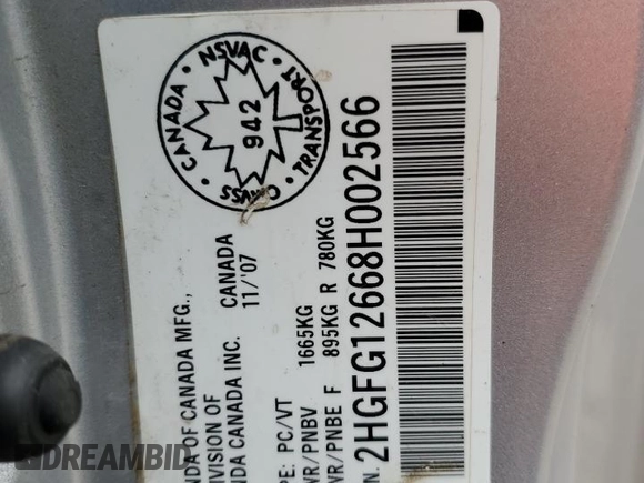 2008 Honda Civic Cpe LX with VIN 2HGFG12668H002566, listed as a Copart auction lot 53576435 with 243,201 mi miles and Clean Title. Bid and sale history available at carsss.com. Image 13.