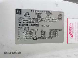 2011 Chevrolet Express Cargo with VIN 1GCWGFCA4B1172655, listed as a IAAI auction lot 42451763 with 326,327 mi miles and . Bid and sale history available at DreamBid. Image 9.