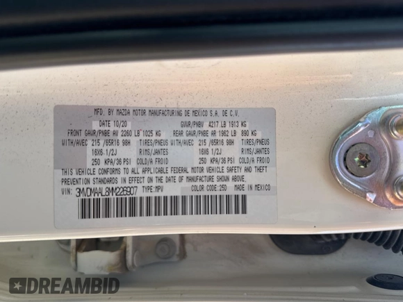 2021 Mazda CX-30 S with VIN 3MVDMAAL8MM226907, listed as a Copart auction lot 53000045 with 29,496 mi miles and Salvage Title. Bid and sale history available at DreamBid. Image 10.