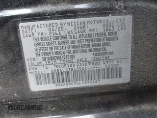 2020 Nissan Sentra SV with VIN 3N1AB8CV6LY245189, listed as a IAAI auction lot 41964894 with 53,400 mi miles. Bid and sale history available at carsss.com. Image 9.