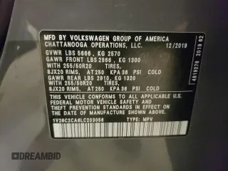 2020 Volkswagen Atlas SE with VIN 1V26C2CA6LC203056, listed as a Copart auction lot 41864945 with 76,685 mi miles and Salvage title. Bid and sale history available at DreamBid. Image 13.