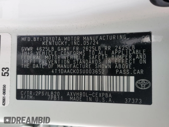 2025 Toyota Camry LE with VIN 4T1DAACK0SU003652, listed as a Copart auction lot 49150245 with 13,456 mi miles and Salvage Title. Bid and sale history available at carsss.com. Image 15.