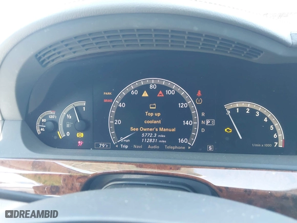 2009 Mercedes-Benz S-Class 5.5L V8 with VIN WDDNG71XX9A245942, listed as a IAAI auction lot 41376420 with 112,831 mi miles. Bid and sale history available at carsss.com. Image 7.