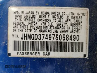 2007 Honda Fit with VIN JHMGD37497S058490, listed as a Copart auction lot 52173575 with 177,145 mi miles and Salvage Title. Bid and sale history available at carsss.com. Image 12.