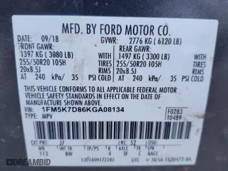 2019 Ford Explorer XLT with VIN 1FM5K7D86KGA08134, listed as a Copart auction lot 49121495 with 130,240 mi miles and Clean Title. Bid and sale history available at carsss.com. Image 13.
