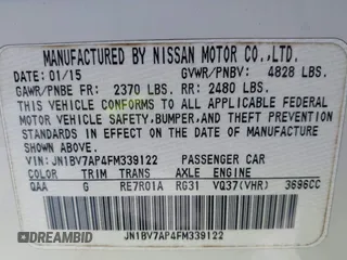2015 Infiniti Q50 Sport with VIN JN1BV7AP4FM339122, listed as a IAAI auction lot 42566531 with 117,613 mi miles and . Bid and sale history available at DreamBid. Image 9.
