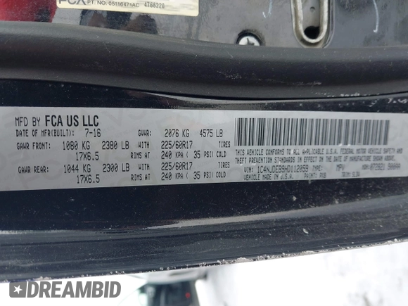 2017 Jeep Compass Latitude с VIN 1C4NJDEB9HD112059, выставлен на аукционе IAAI как лот 41424780 с пробегом 178 045 миль миль и . История ставок и продаж доступна на DreamBid. Изображение 9.
