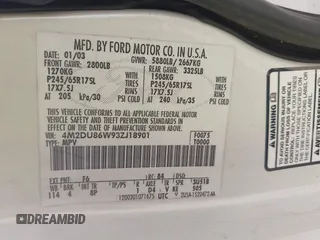 2003 Mercury Mountaineer Convenience with VIN 4M2DU86W93ZJ18901, listed as a IAAI auction lot 42655835 with Not provided miles and . Bid and sale history available at DreamBid. Image 9.