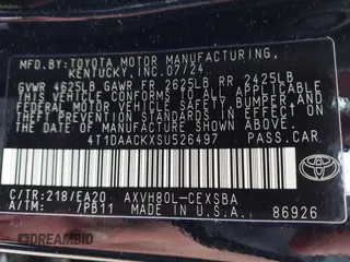 2025 Toyota Camry LE with VIN 4T1DAACKXSU526497, listed as a IAAI auction lot 42211721 with 22,312 mi miles and . Bid and sale history available at DreamBid. Image 9.
