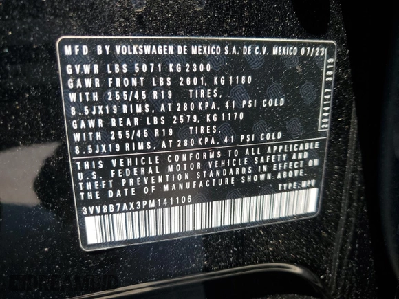 2023 Volkswagen Tiguan SE R-Line Black with VIN 3VV8B7AX3PM141106, listed as a Copart auction lot 62381835 with 18,153 mi miles and Salvage title. Bid and sale history available at DreamBid. Image 13.