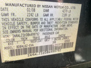 2008 Nissan Altima 2.5 SL with VIN 1N4AL21E08N499792, listed as a Copart auction lot 54991235 with 167,577 mi miles and Clean Title. Bid and sale history available at carsss.com. Image 10.