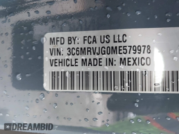 2021 Ram ProMaster Cargo with VIN 3C6MRVJG0ME579978, listed as a IAAI auction lot 42084178 with 26,793 mi miles and . Bid and sale history available at carsss.com. Image 9.