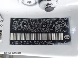 2012 Toyota Prius Two with VIN JTDZN3EU3C3142304, listed as a IAAI auction lot 42120877 with 321,291 mi miles and . Bid and sale history available at DreamBid. Image 9.