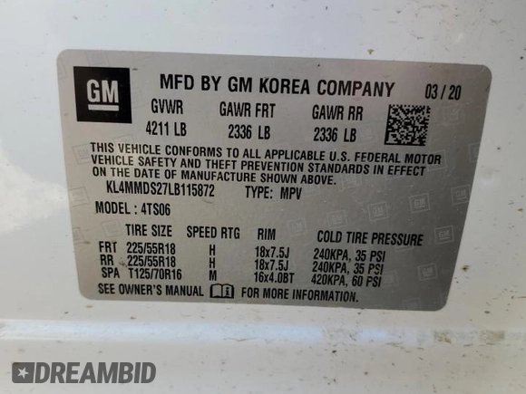 2020 Buick Encore GX Select z VIN KL4MMDS27LB115872, wystawiony jako Copart lot #43366635 z przebiegiem 59 095 mil mil oraz Szkoda całkowita • Salvage title. Historia ofert i sprzedaży dostępna na DreamBid. Obrazek 14.