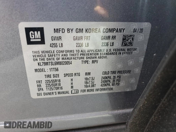 2021 Chevrolet TrailBlazer RS with VIN KL79MTSL6MB020054, listed as a Copart auction lot 67673364 with 32,534 mi miles and Salvage Title. Bid and sale history available at DreamBid. Image 14.