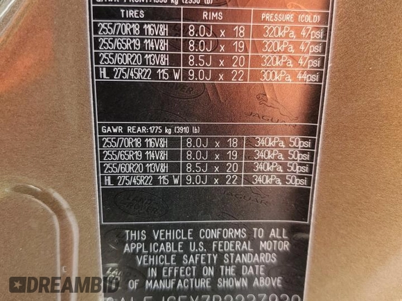 2023 Land Rover Defender S with VIN SALEJ6EX7P2237930, listed as a Copart auction lot 57584245 with 23,444 mi miles and Non repairable. Bid and sale history available at DreamBid. Image 13.