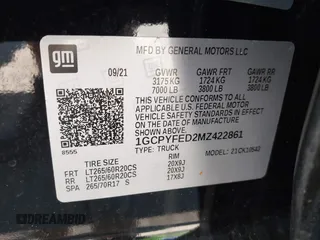 2021 Chevrolet Silverado 1500 LT Trail Boss with VIN 1GCPYFED2MZ422861, listed as a IAAI auction lot 41784383 with 53,167 mi miles and . Bid and sale history available at DreamBid. Image 9.