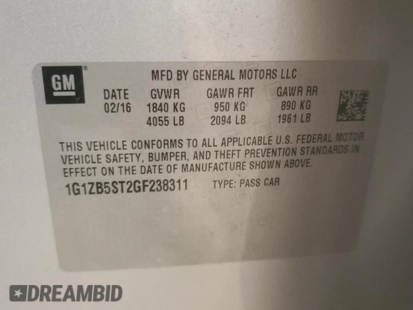 2016 Chevrolet Malibu LS z VIN 1G1ZB5ST2GF238311, wystawiony jako Copart lot #53904135 z przebiegiem 73 733 mil mil oraz Szkody całkowita. Historia ofert i sprzedaży dostępna na DreamBid. Obrazek 12.