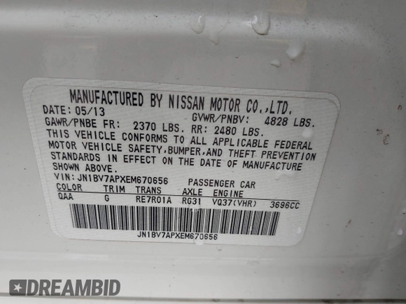 2014 Infiniti Q50 Premium z VIN JN1BV7APXEM670656, wystawiony jako IAAI lot #42085636 z przebiegiem 88 147 mil mil oraz . Historia ofert i sprzedaży dostępna na DreamBid. Obrazek 9.