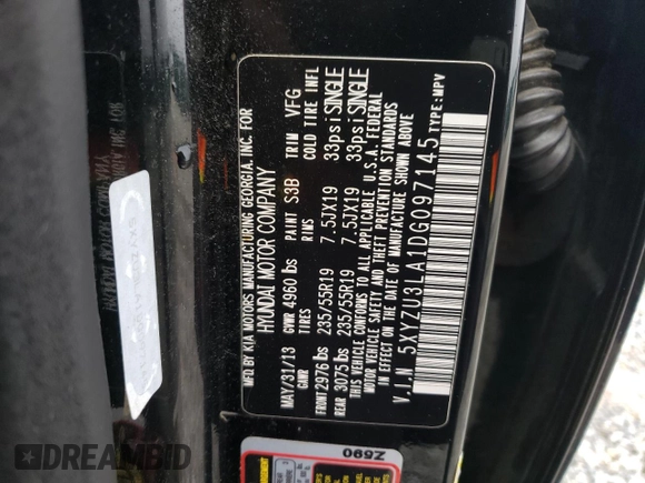 2013 Hyundai Santa Fe Sport z VIN 5XYZU3LA1DG097145, wystawiony jako Copart lot #59682995 z przebiegiem 183 647 mil mil oraz Czysty tytuł • Clean title. Historia ofert i sprzedaży dostępna na DreamBid. Obrazek 13.