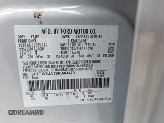 2025 Ford Maverick z VIN 3FTTW8JA1SRA04479, wystawiony jako IAAI lot #41797702 z przebiegiem 2 388 mil mil oraz . Historia ofert i sprzedaży dostępna na DreamBid. Obrazek 9.