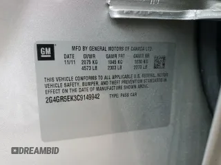 2012 Buick Regal with VIN 2G4GR5EK3C9149942, listed as a Copart auction lot 54039635 with 39,271 mi miles and Non repairable. Bid and sale history available at DreamBid. Image 12.