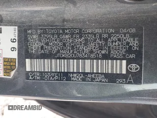 2008 Toyota Prius with VIN JTDKB20U783418518, listed as a IAAI auction lot 42131785 with 152,857 mi miles. Bid and sale history available at carsss.com. Image 9.