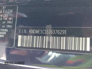 2018 Kia Sedona SX-L with VIN KNDME5C13J6376291, listed as a IAAI auction lot 40391638 with 109,077 mi miles and . Bid and sale history available at carsss.com. Image 9.