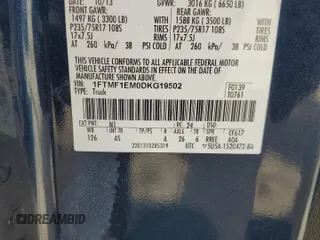 2013 Ford F-150 XL with VIN 1FTMF1EM0DKG19502, listed as a Copart auction lot 52917355 with 164,751 mi miles and Salvage Title. Bid and sale history available at carsss.com. Image 14.