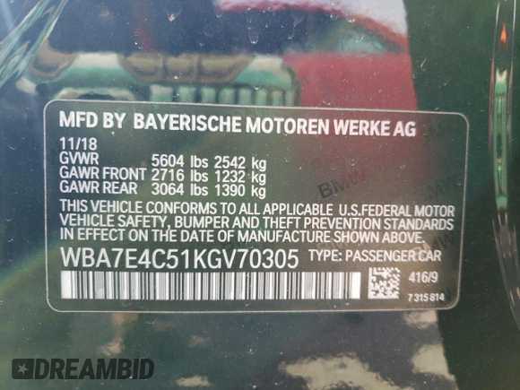 2019 BMW 7 Series 740i xDrive с VIN WBA7E4C51KGV70305, выставлен на аукционе Copart как лот 50009705 с пробегом 129 427 миль миль и Списание • Salvage title. История ставок и продаж доступна на DreamBid. Изображение 13.