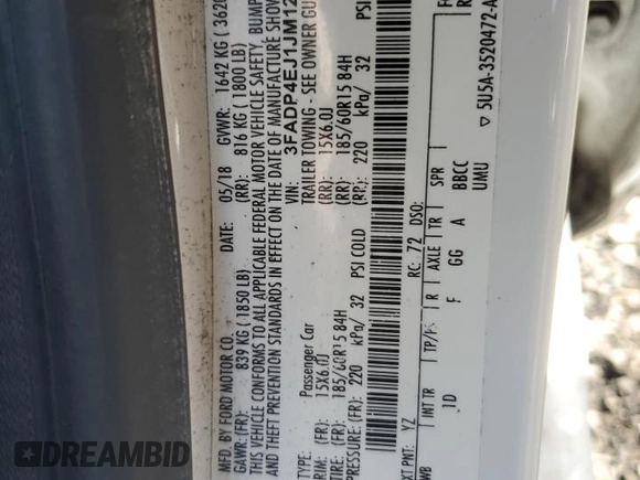 2018 Ford Fiesta SE with VIN 3FADP4EJ1JM128130, listed as a Copart auction lot 50574285 with 141,002 mi miles and Salvage Title. Bid and sale history available at DreamBid. Image 12.