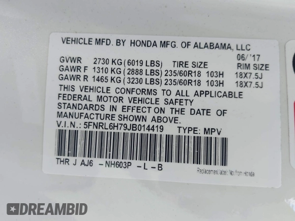 2018 Honda Odyssey EX-L z VIN 5FNRL6H79JB014419, wystawiony jako IAAI lot #41654269 z przebiegiem 84 372 mil mil oraz . Historia ofert i sprzedaży dostępna na DreamBid. Obrazek 9.
