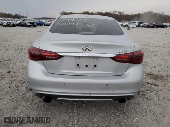 2021 Infiniti Q50 Red Sport 400 with VIN JN1FV7DP4MM850498, listed as a Copart auction lot 78503373 with 74,792 mi miles and Salvage Title. Bid and sale history available at DreamBid. Image 6.