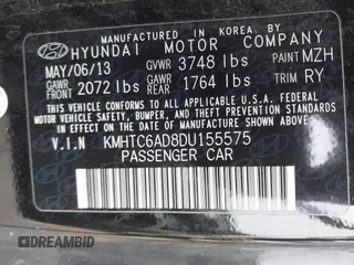 2013 Hyundai Veloster w/Black Int with VIN KMHTC6AD8DU155575, listed as a IAAI auction lot 41722849 with 100,204 mi miles and . Bid and sale history available at DreamBid. Image 9.