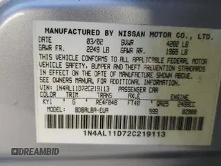 2002 Nissan Altima SL with VIN 1N4AL11D72C219113, listed as a Copart auction lot 82218234 with 0 mi miles and Salvage Title. Bid and sale history available at carsss.com. Image 12.