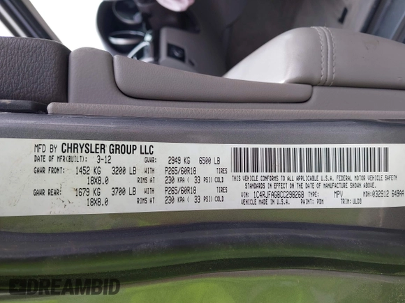 2012 Jeep Grand Cherokee Laredo with VIN 1C4RJFAG8CC298268, listed as a IAAI auction lot 40787833 with 206,486 mi miles. Bid and sale history available at carsss.com. Image 9.