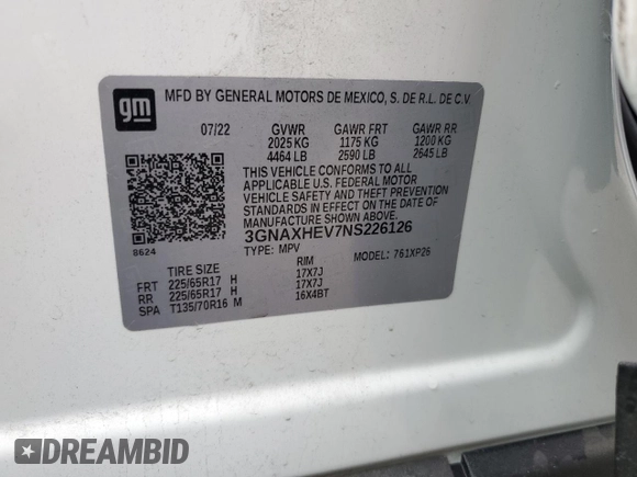 2022 Chevrolet Equinox LS z VIN 3GNAXHEV7NS226126, wystawiony jako Copart lot #55837725 z przebiegiem 31 221 mil mil oraz Szkoda całkowita • Salvage title. Historia ofert i sprzedaży dostępna na DreamBid. Obrazek 13.