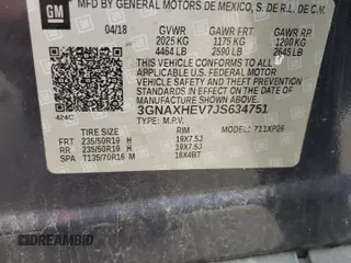 2018 Chevrolet Equinox LS with VIN 3GNAXHEV7JS634751, listed as a Copart auction lot 47396065 with 84,359 mi miles and Salvage Title. Bid and sale history available at DreamBid. Image 13.